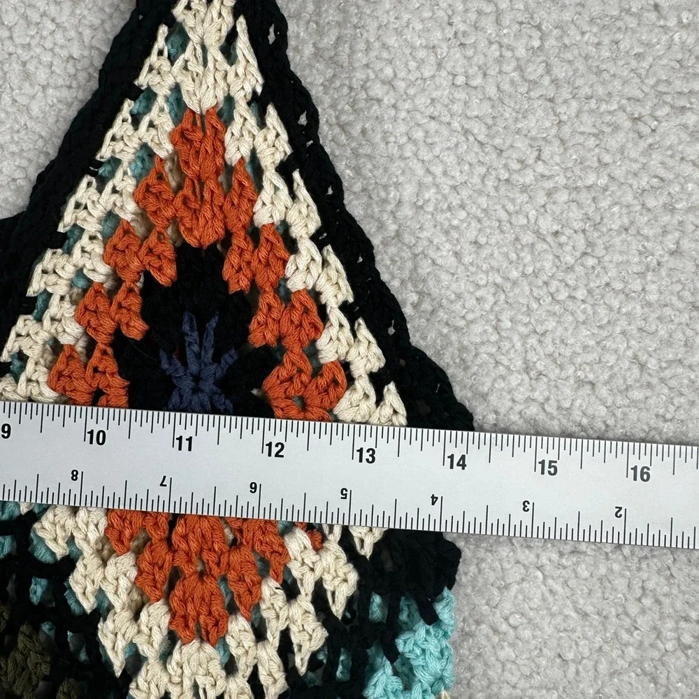 POL Crochet Granny Square Mini Dress Womens Small Black Boho‎ Festival FWT240
